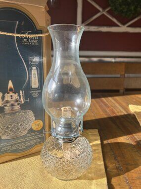 Lamplight Farms Tiara Glass Hurricane  Oil  Lamp new in box never used 13in tall
